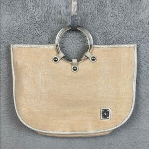 7 For All Mankind Tan Handbag with Silver Accents Shopper Coastal Boho